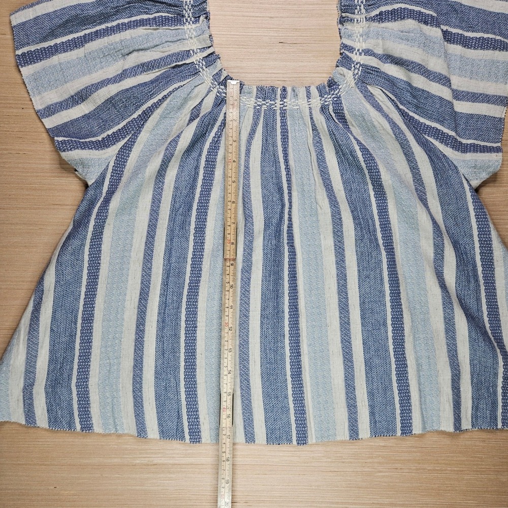Boho Faherty Striped Peasant Blouse Women S Blue Organic Cotton WTS2316-NLS - Picture 11 of 12